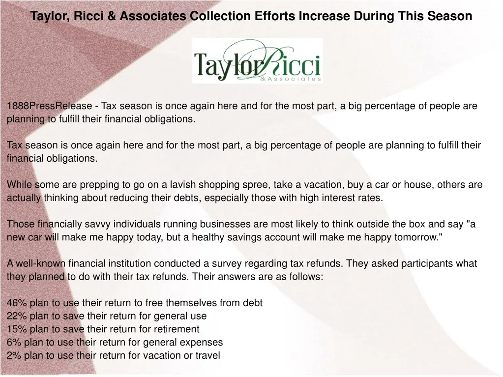 taylor ricci associates collection efforts
