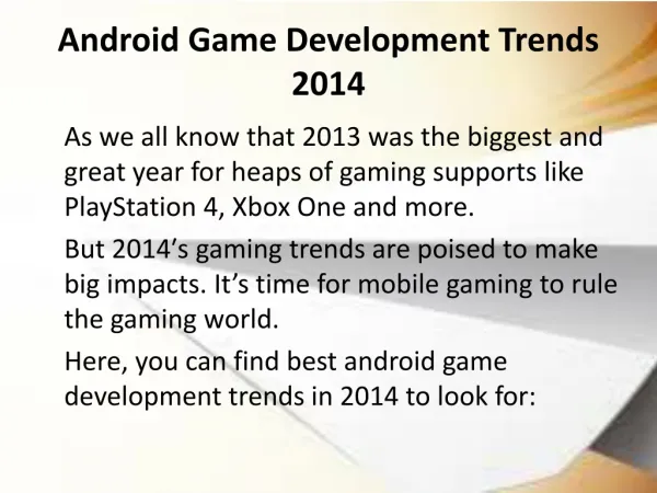 Android game Development Trends 2014