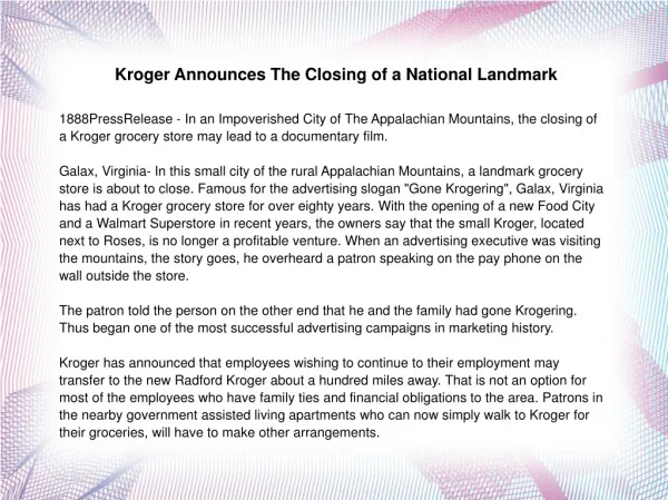 Kroger Announces The Closing of a National Landmark
