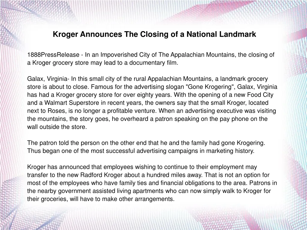 kroger announces the closing of a national
