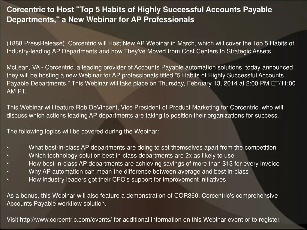 corcentric to host top 5 habits of highly