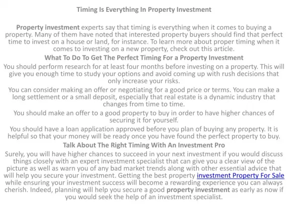 Investment Property sale for