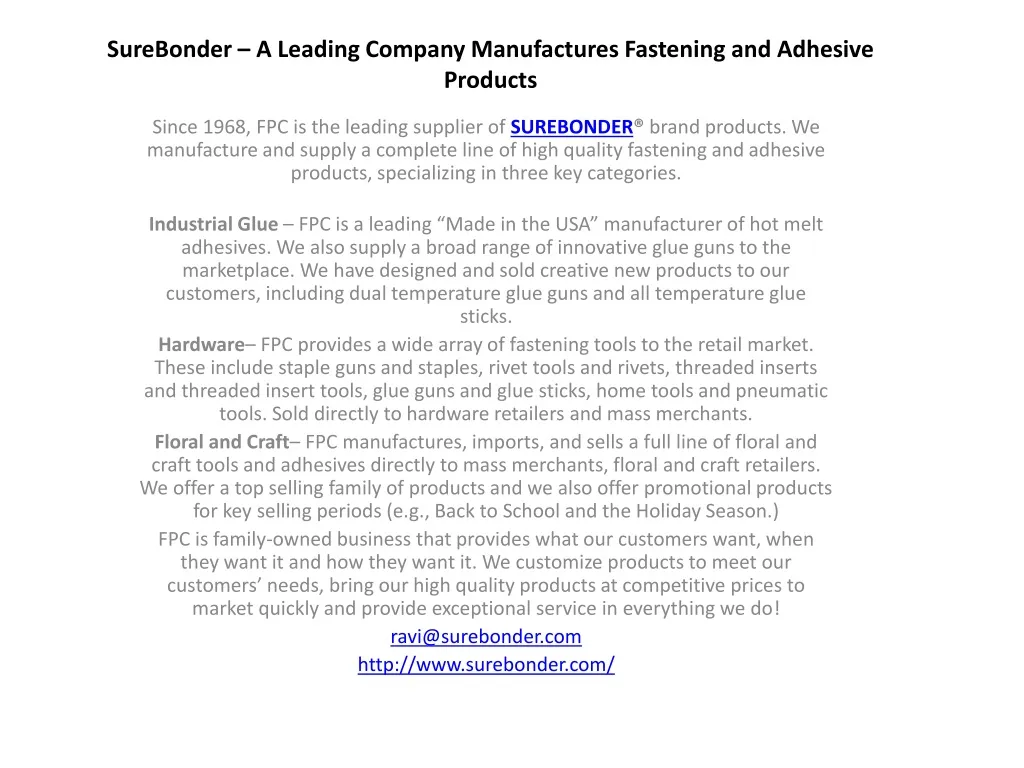 surebonder a leading company manufactures fastening and adhesive products