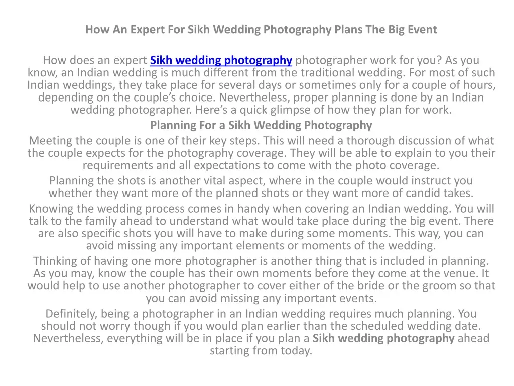 how an expert for sikh wedding photography plans