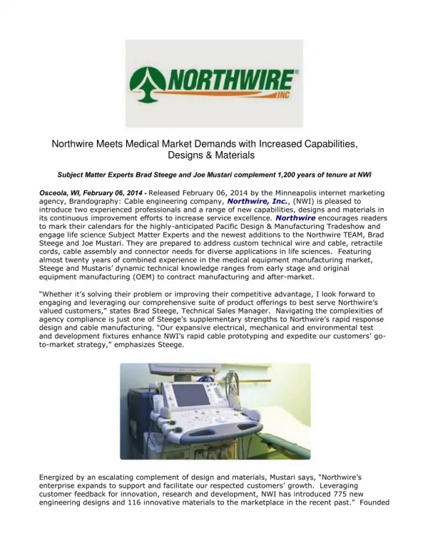 Northwire Meets Medical Market Demands with Increased Capabi