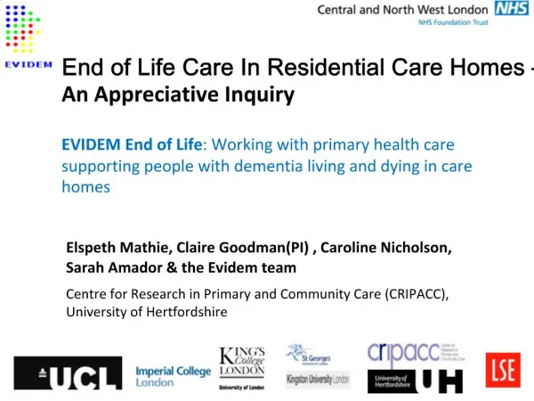 End of Life Care In Residential Care Homes An Appreciative Inquiry EVIDEM End of Life: Working with primary health c
