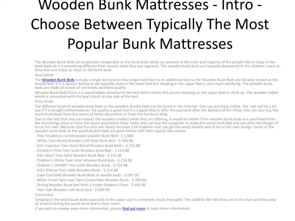 Wooden Bunk Mattresses - Intro - Choose Between Typically Th