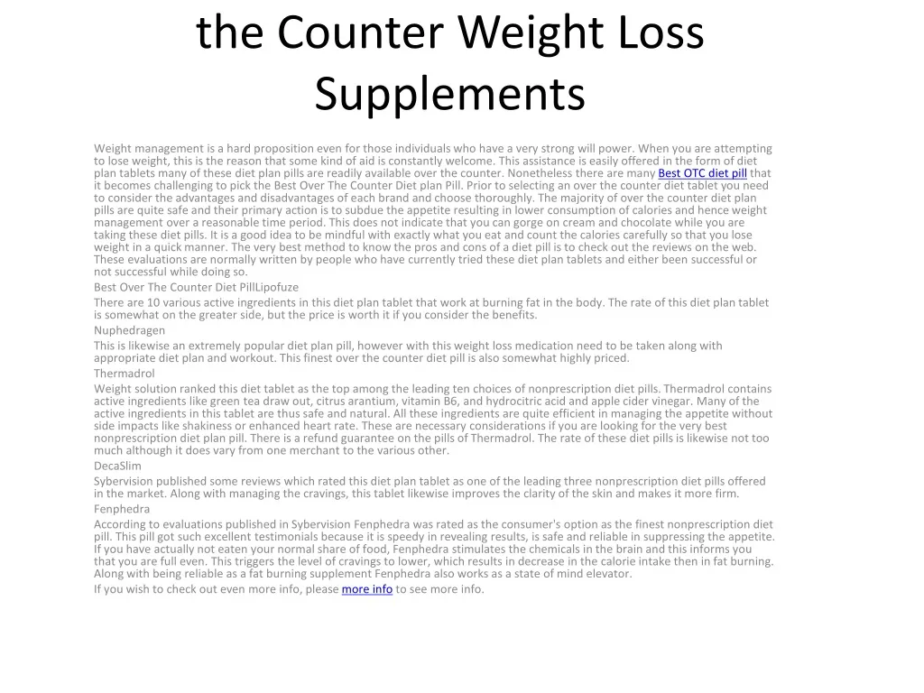 finest nonprescription diet pill over the counter weight loss supplements