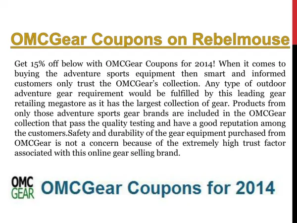 OMCGear Coupon Codes Found Here