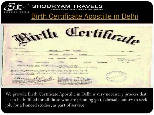 Birth Certificate Apostille in Delhi