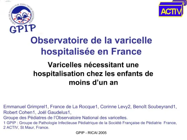 Observatoire de la varicelle hospitalis e en France
