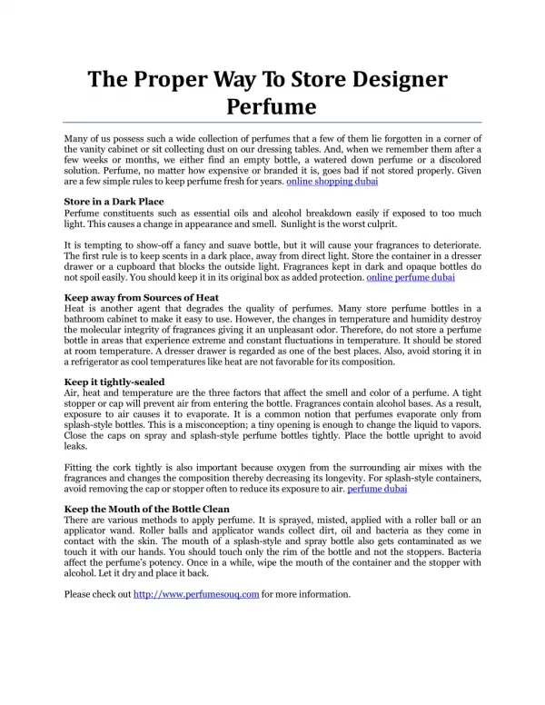 The Proper Way To Store Designer Perfume