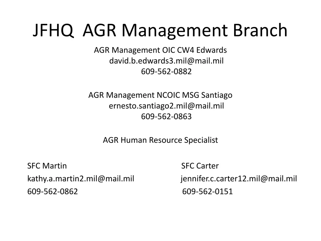 jfhq agr management branch