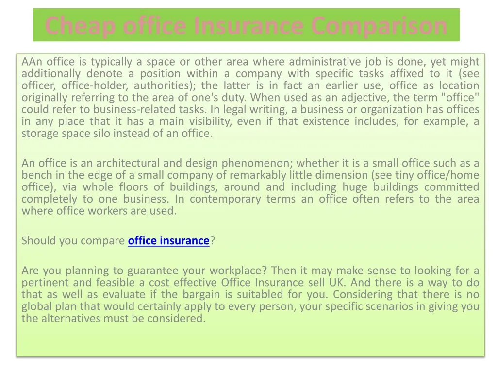 cheap office insurance comparison