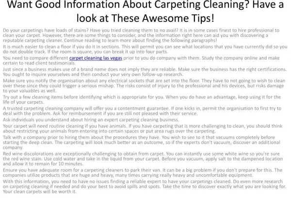 4Want Good Information About Carpeting Cleaning