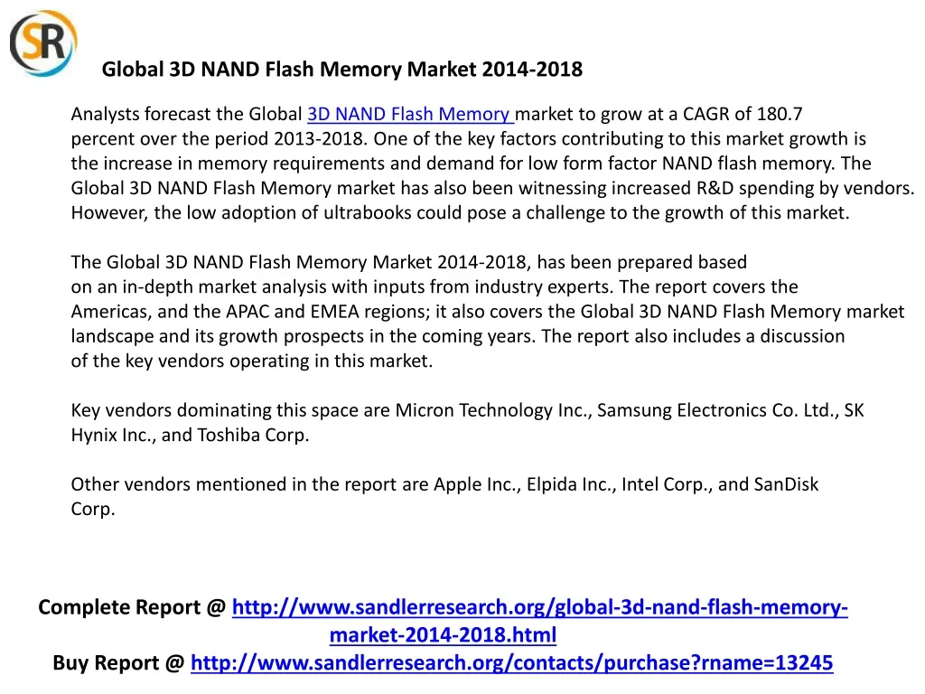 global 3d nand flash memory market 2014 2018