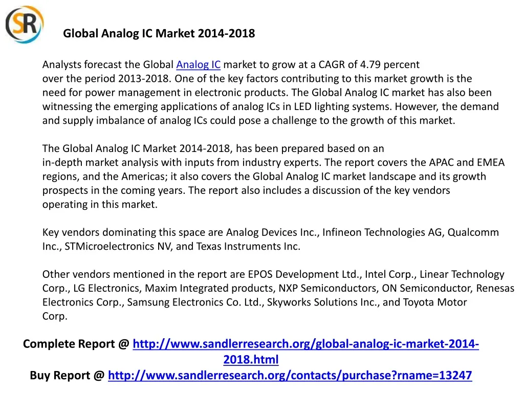 global analog ic market 2014 2018