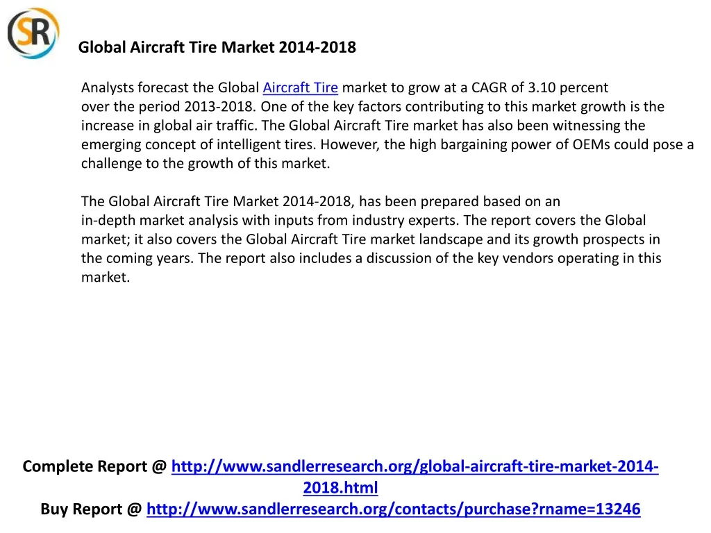 global aircraft tire market 2014 2018