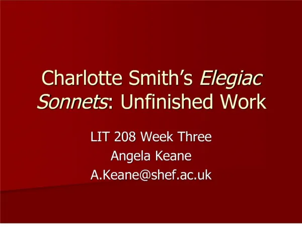 charlotte smith s elegiac sonnets: unfinished work