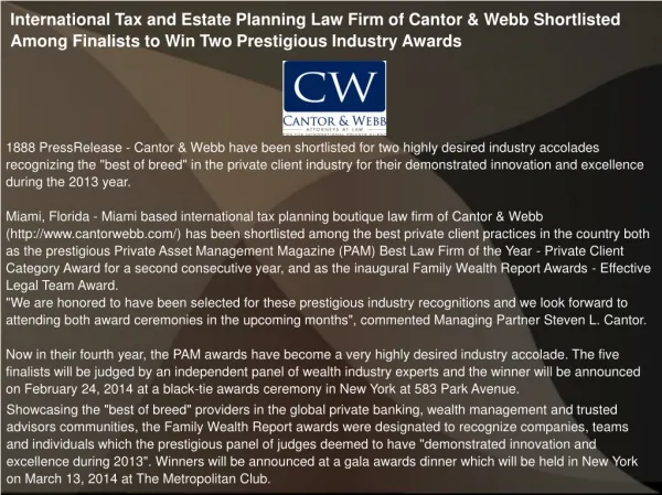 International Tax and Estate Planning Law Firm of Cantor