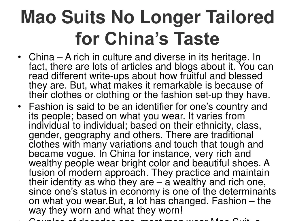mao suits no longer tailored for china s taste