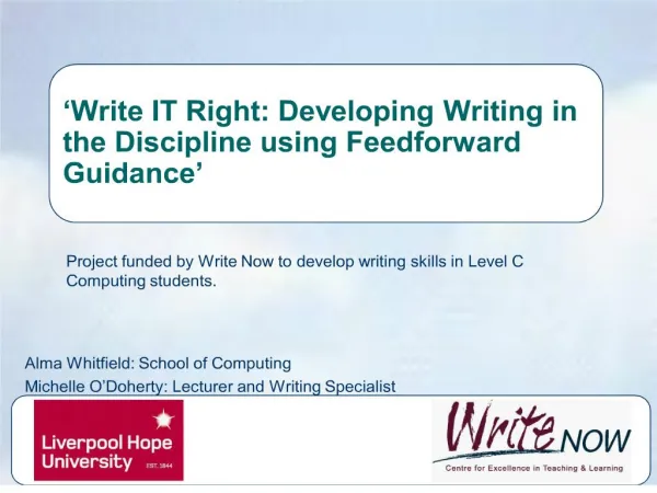 write it right: developing writing in the discipline using feedforward guidance
