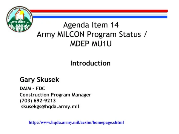 agenda item 14 army milcon program status