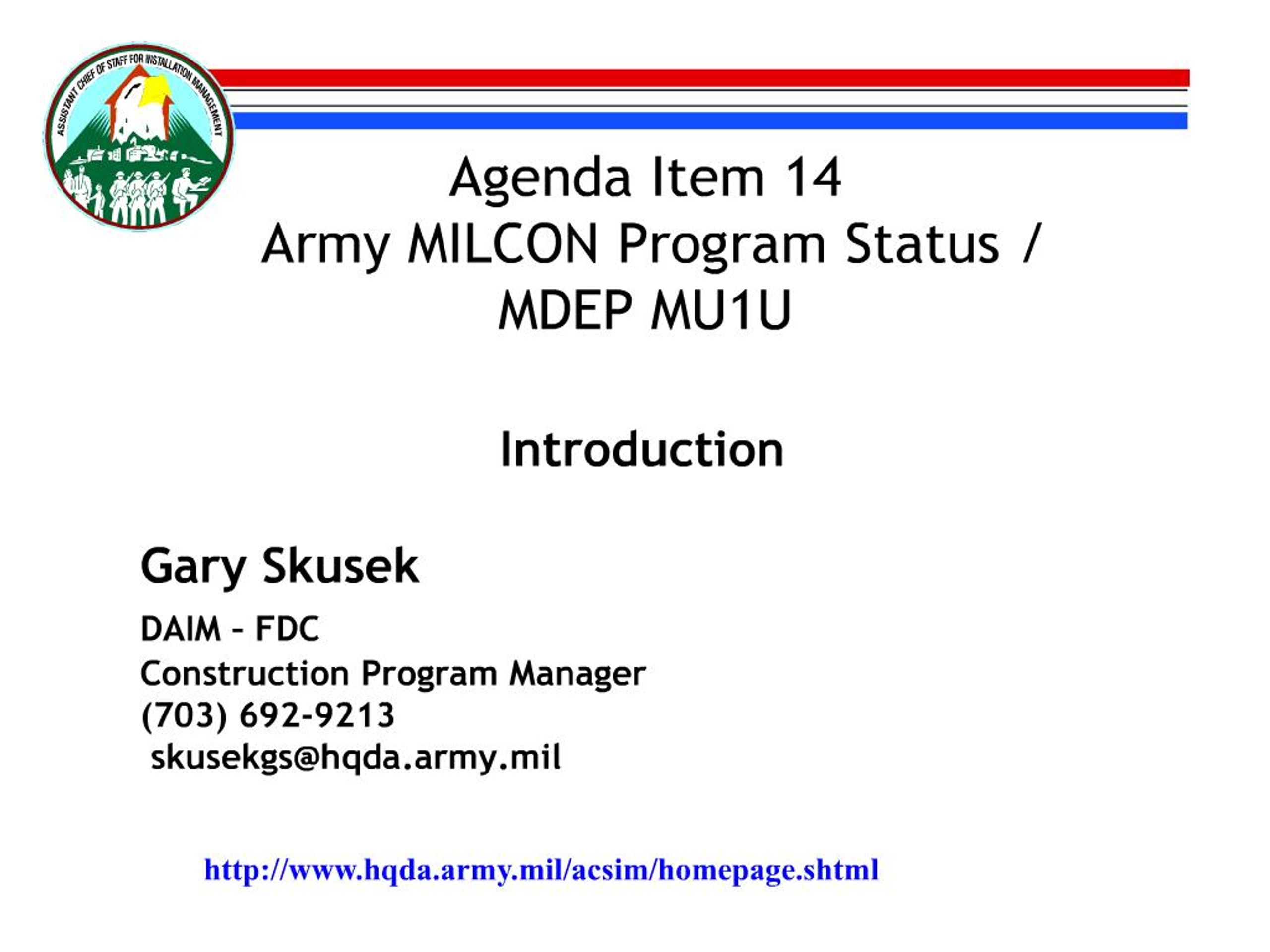 PPT - agenda item 14 army milcon program status PowerPoint Presentation ...