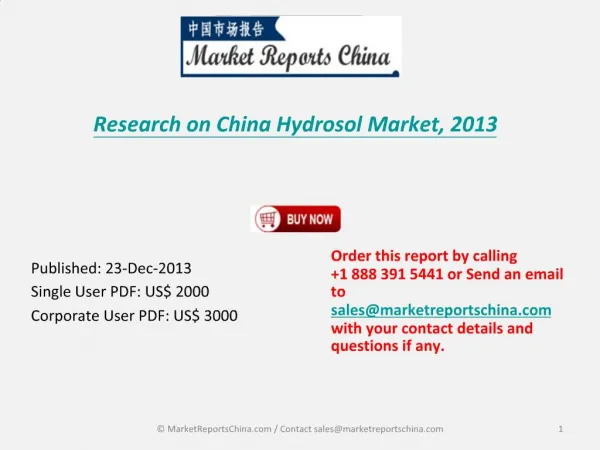 China Hydrosol Industry Analysis