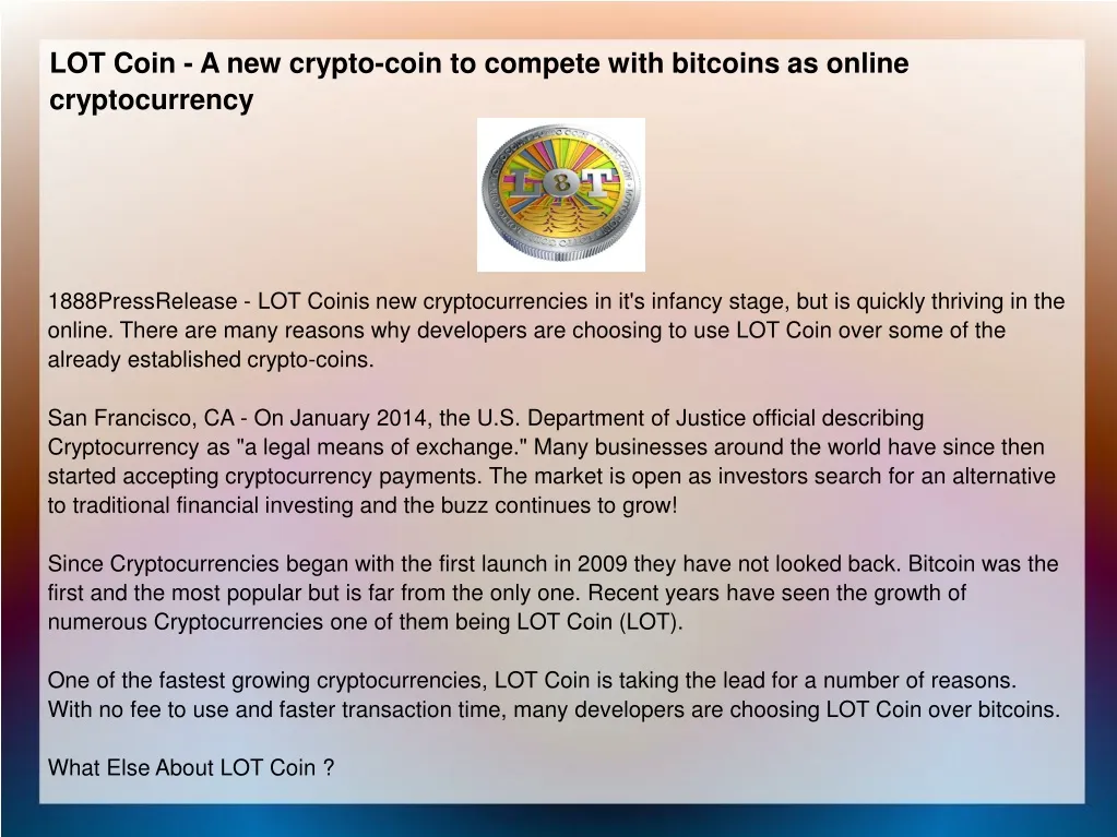 lot coin a new crypto coin to compete with