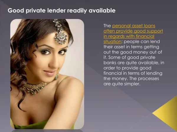 Good private lender readily available