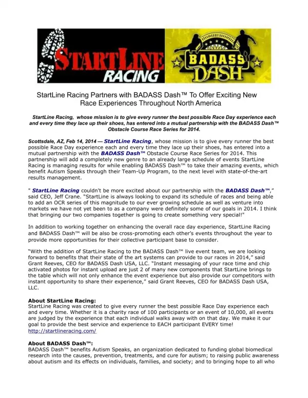 StartLine Racing Partners with BADASS Dash
