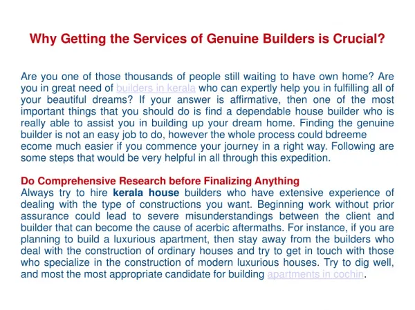 Why Getting the Services of Genuine Builders is Crucial