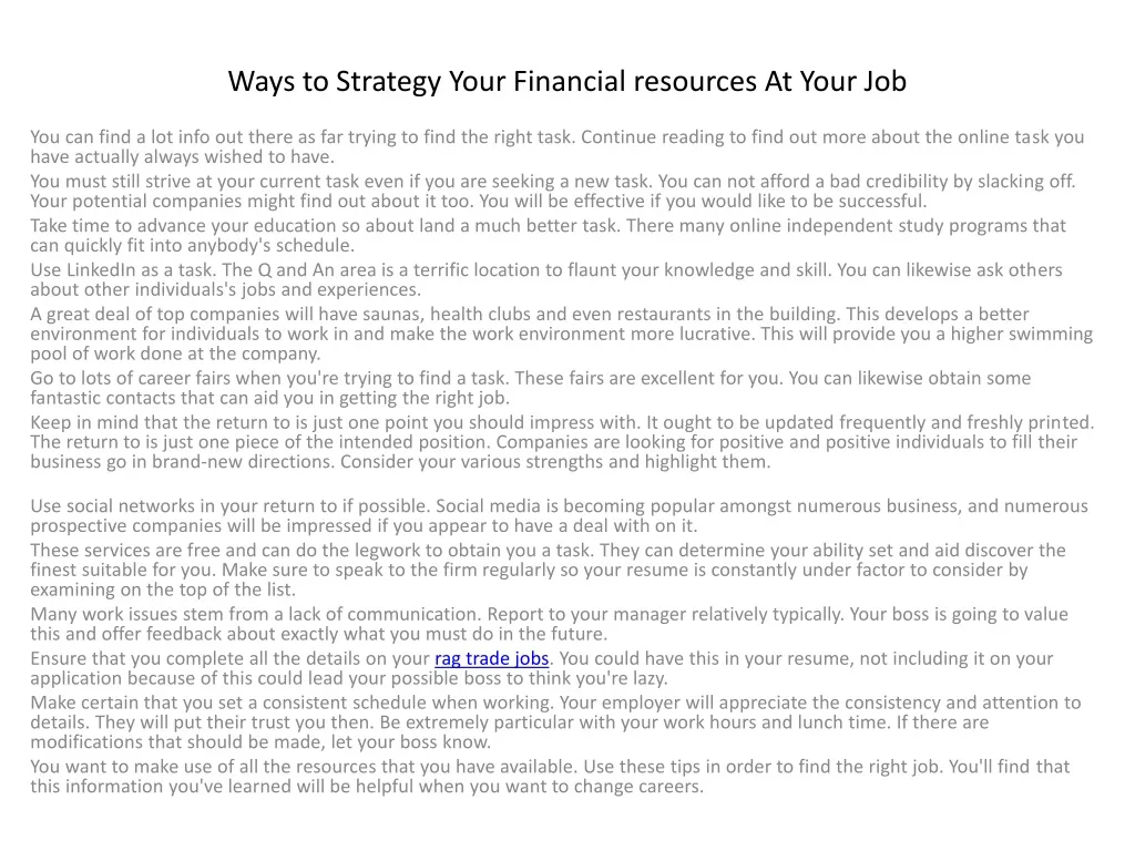 ways to strategy your financial resources at your job