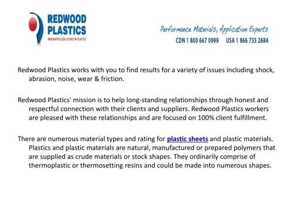 Types of plastic products at Redwood Plastics