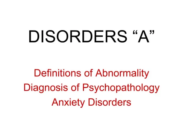 DISORDERS A