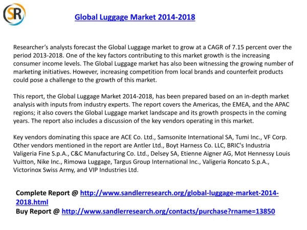 Global Luggage Market Forecasts 2014-2018