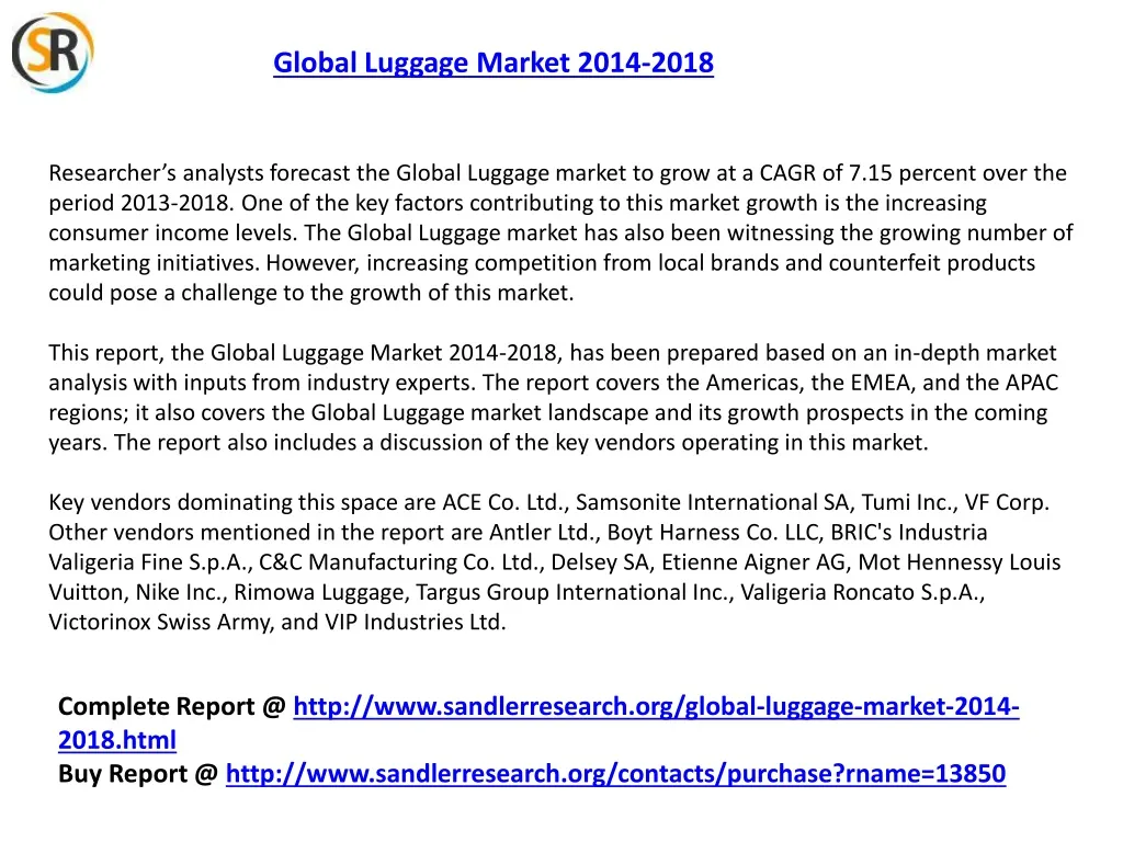 global luggage market 2014 2018