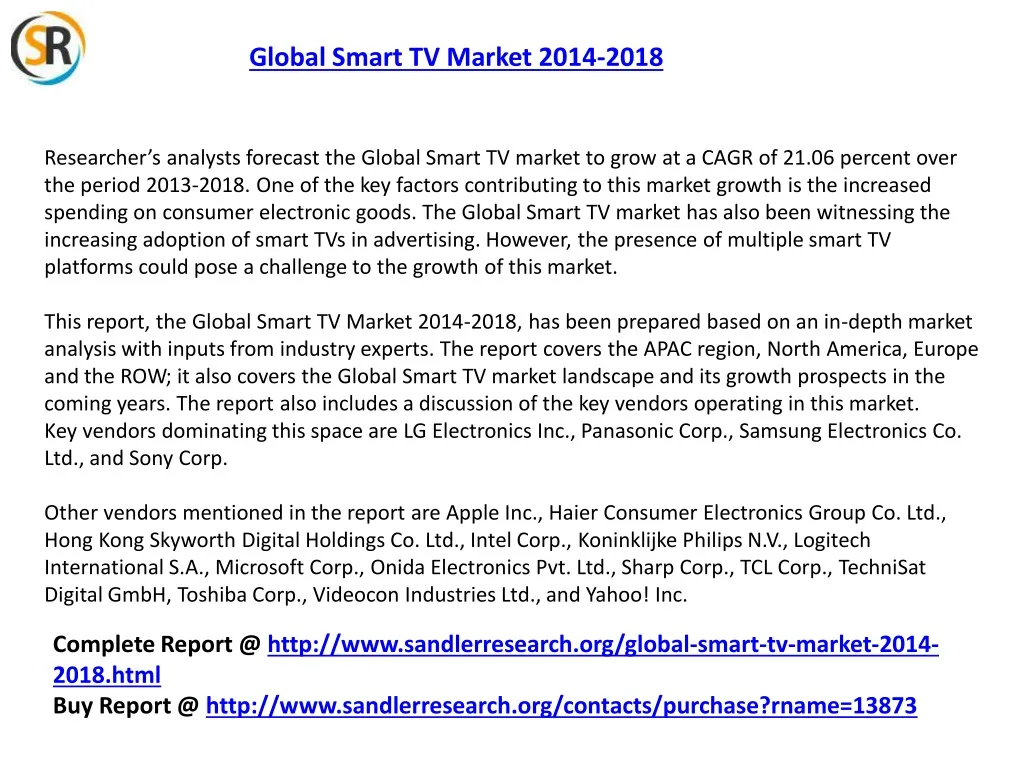 global smart tv market 2014 2018