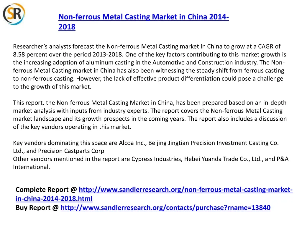 non ferrous metal casting market in china 2014