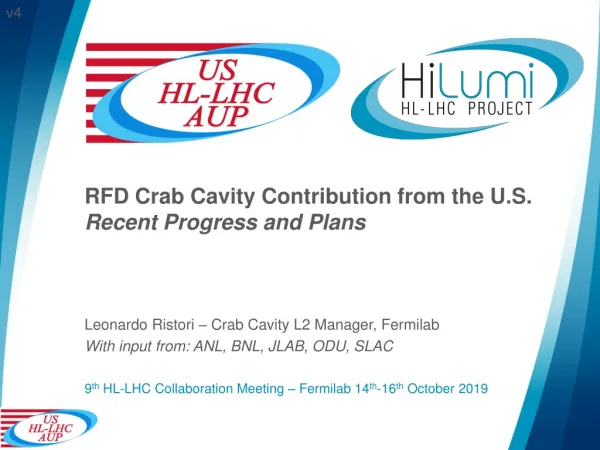 RFD Crab Cavity Contribution from the U.S. Recent Progress and Plans