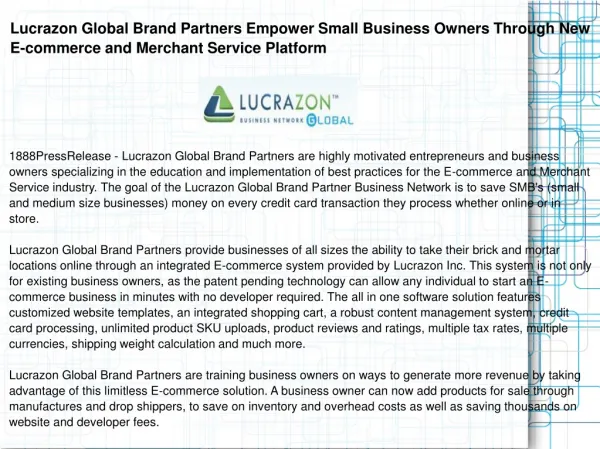 Lucrazon Global Brand Partners Empower Small Business Owners