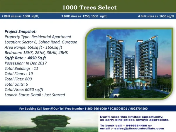 1000 Trees Select @ Sector 6, Sohna Road Gurgaon New Launch