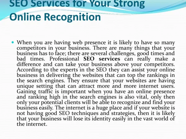 SEO Services for Your Strong Online Recognition