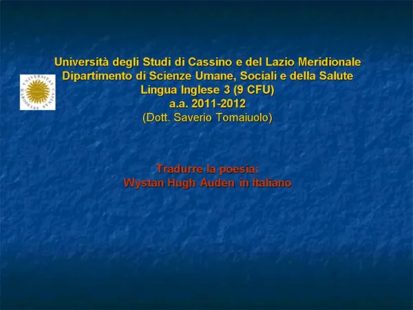 Universit degli Studi di Cassino e del Lazio Meridionale Dipartimento di Scienze Umane, Sociali e della Salute Lingua I