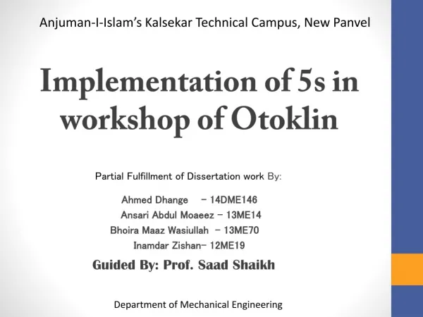 Implementation of 5s in workshop of Otoklin