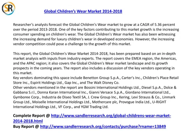 Global Children’s Wear Market 2018 Forecast in New Research