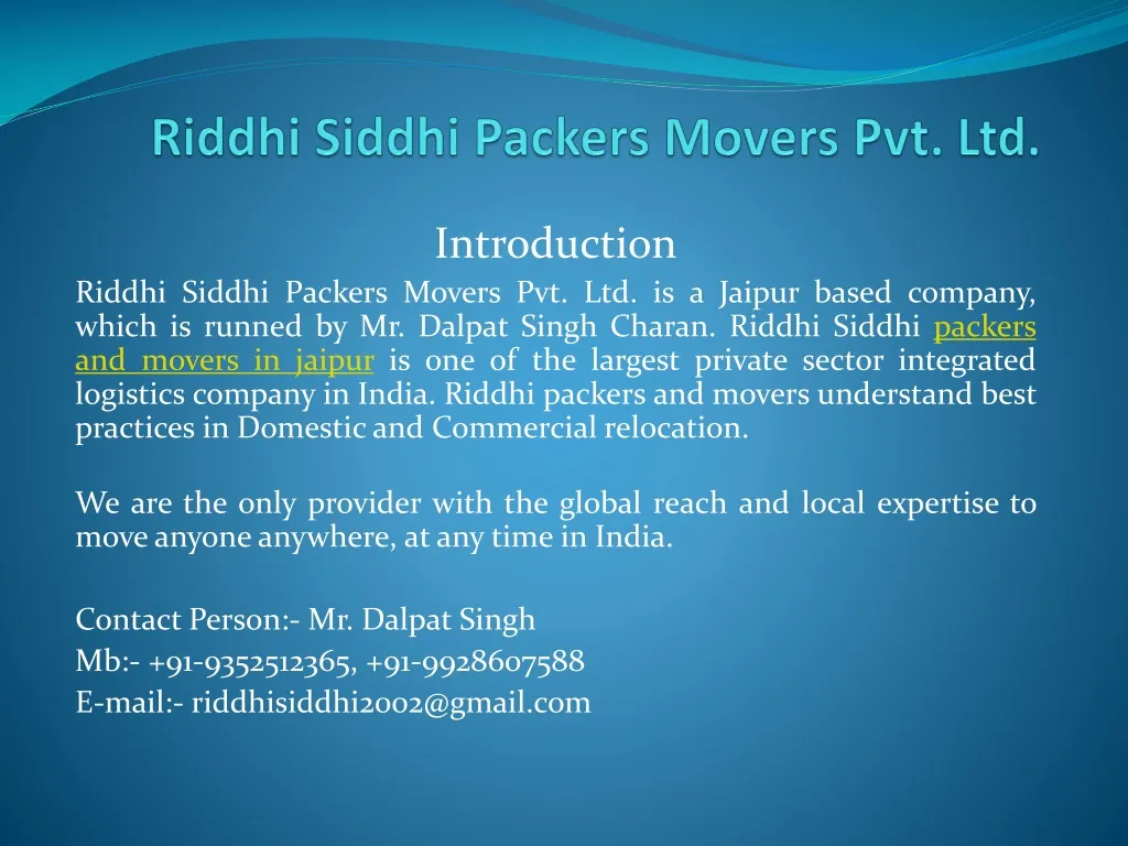 riddhi siddhi packers movers pvt ltd