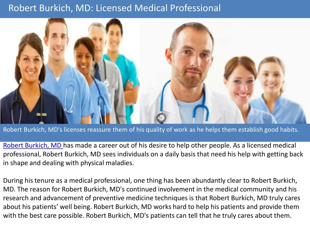 robert burkich md licensed medical professional