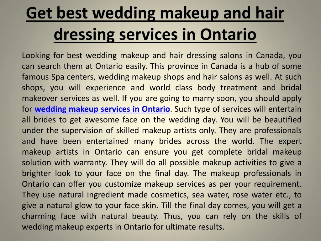 get best wedding makeup and hair dressing services in ontario
